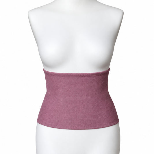 Fly and Fit mauve cotton sweat haramaki wrap for core warmth and recovery. Single layer, stretchy.