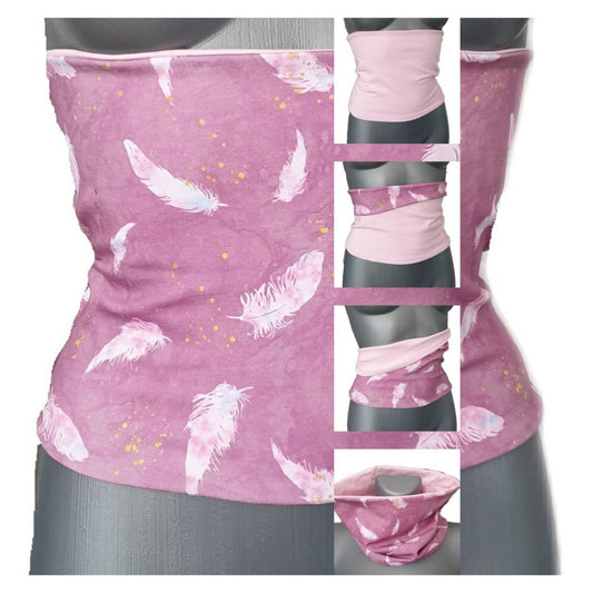 Double-Sided Back Warmer Haramaki – Pink Feathers Print & Solid Baby Pink