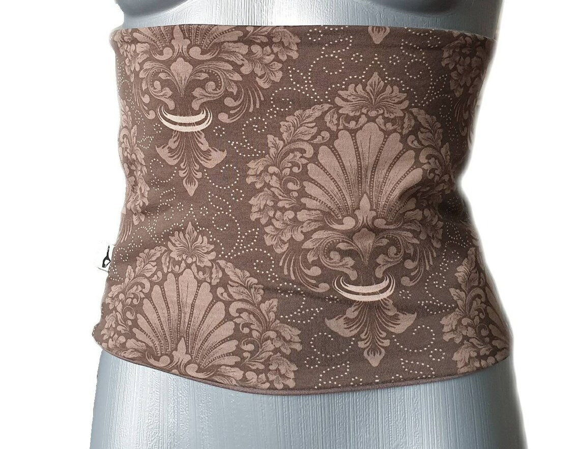 Double-Sided Back Warmer Haramaki – Mocha Coffee Brown & Ornament Print