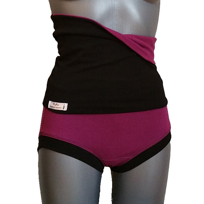 Black and pink waist support belt on a white background