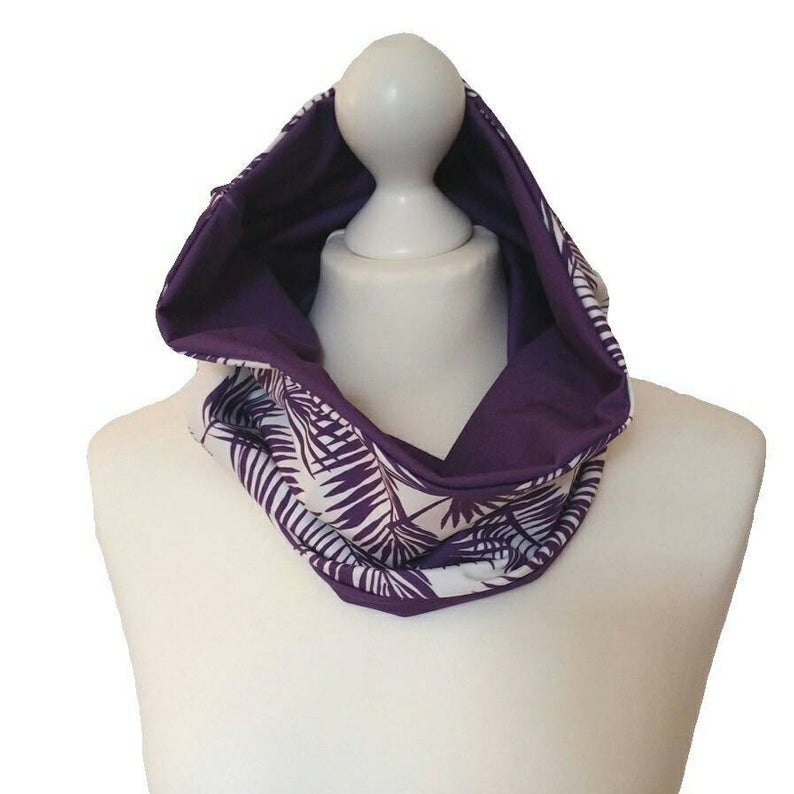 Tropical purple white back warmer as a neck warmer