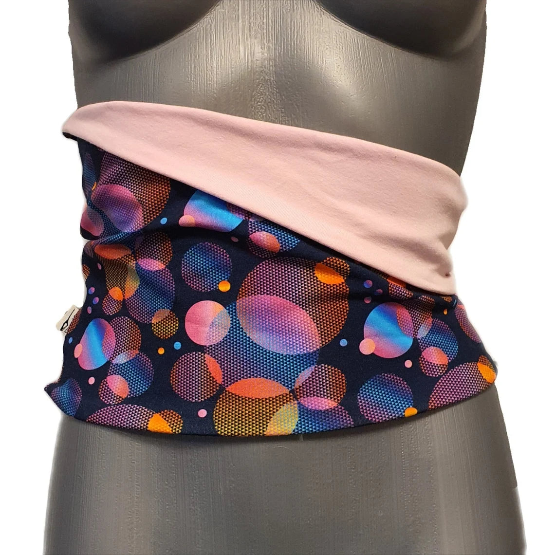 Double-Sided Back Warmer Haramaki – Bubbles Print & Solid Pink