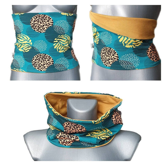 Floral Leopard & Mustard Reversible Core Warmer – Double-Sided Summer Haramaki Wrap