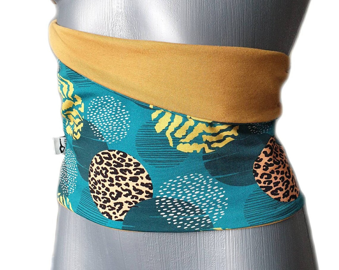 Floral Leopard & Mustard Reversible Core Warmer – Double-Sided Summer Haramaki Wrap