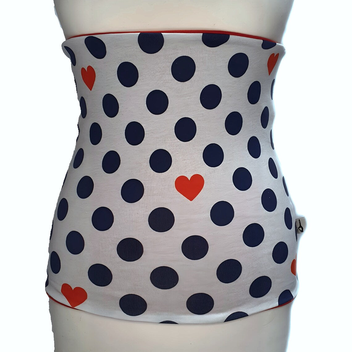 Double-Sided Back Warmer Haramaki – Polka Dots & Hearts Print with Solid Red