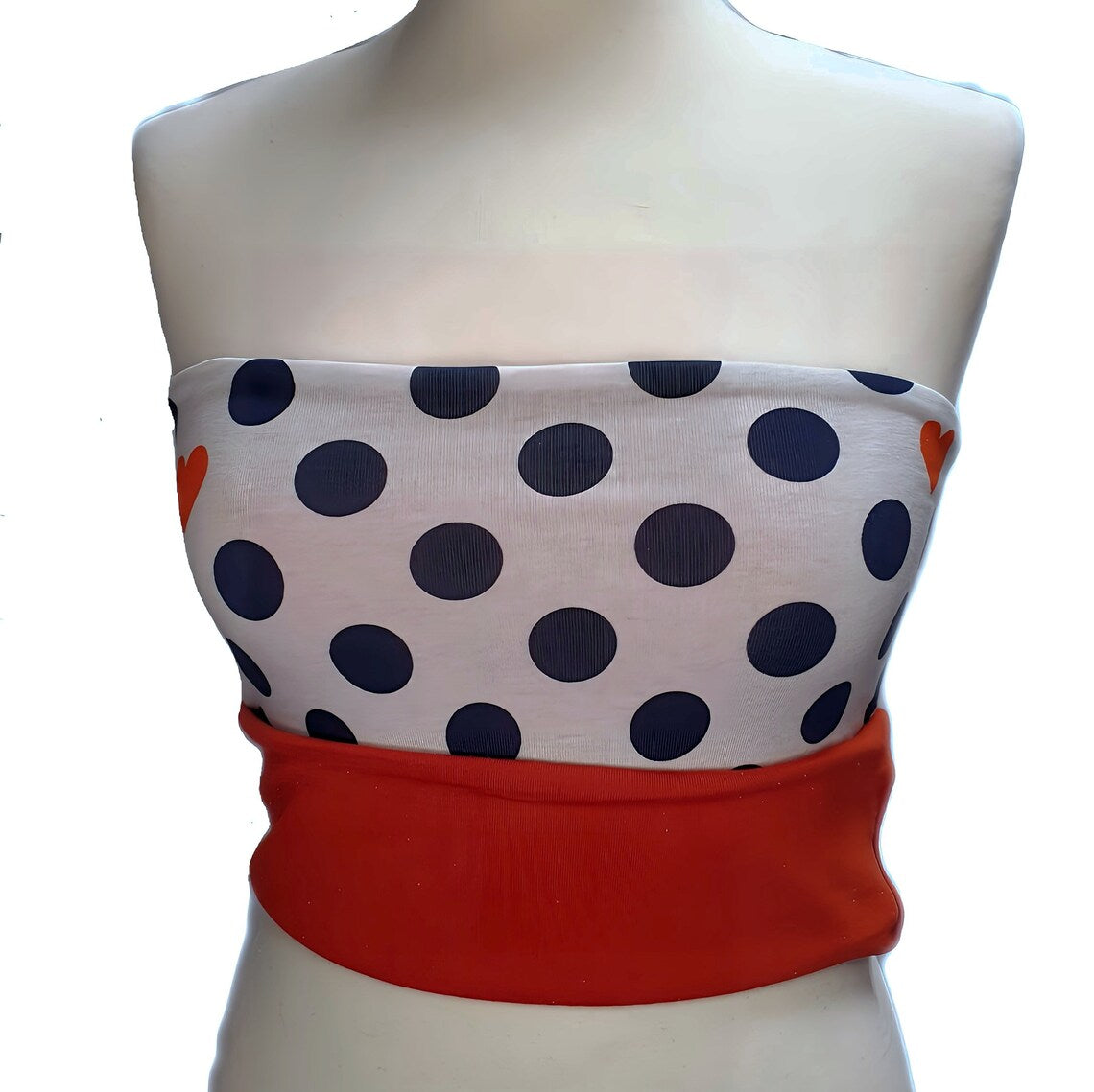 Double-Sided Back Warmer Haramaki – Polka Dots & Hearts Print with Solid Red