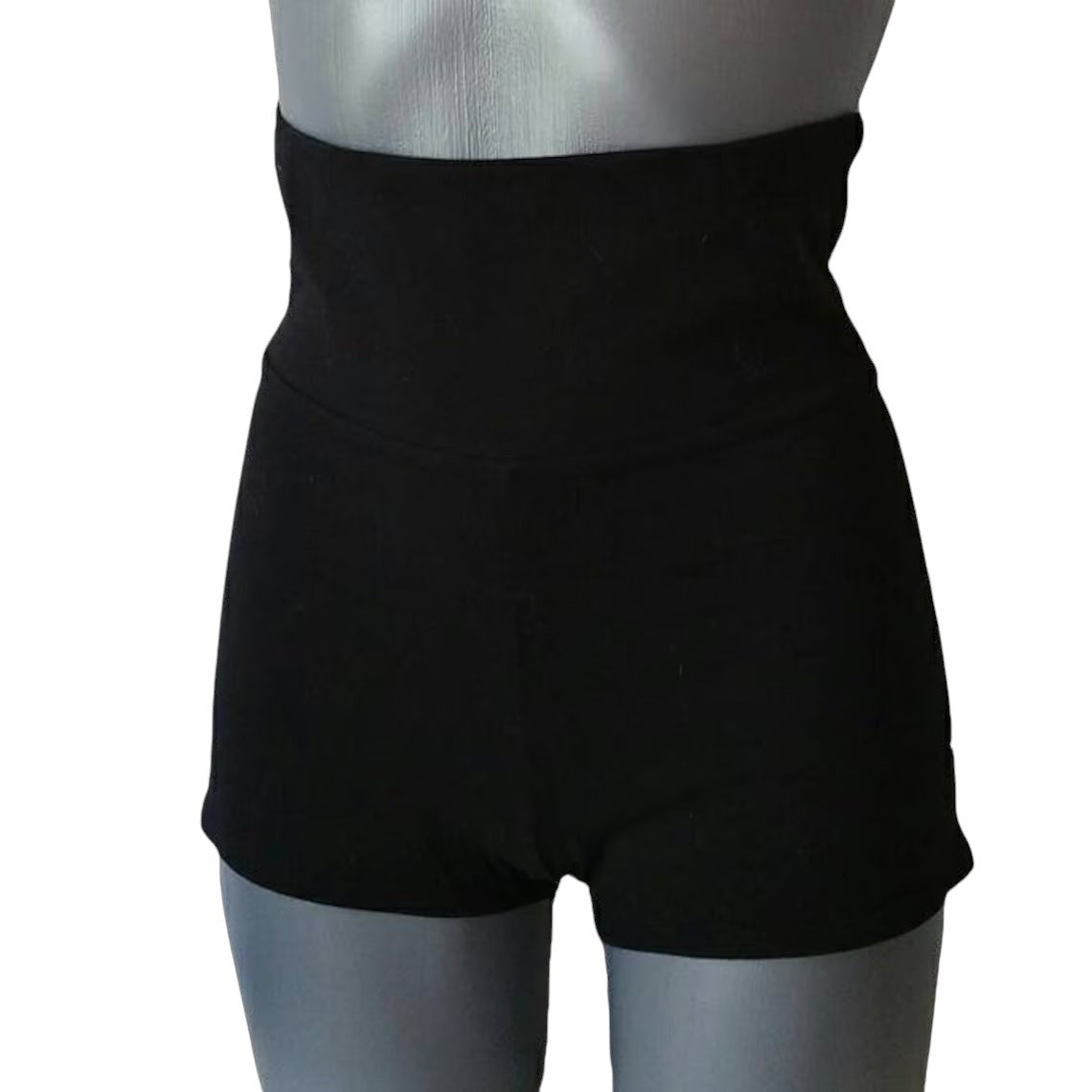 Fly and Fit black high-waisted cotton shorts for aerial fitness and yoga, featuring a versatile 2-in-1 waistband.