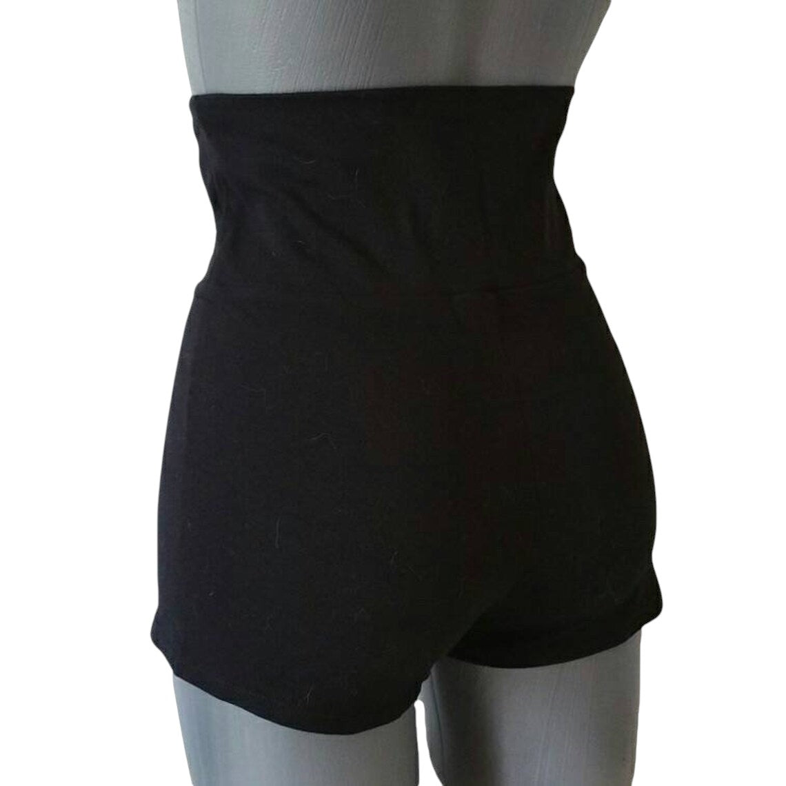 Fly and Fit black high-waisted cotton movement shorts for aerial fitness and yoga on a mannequin