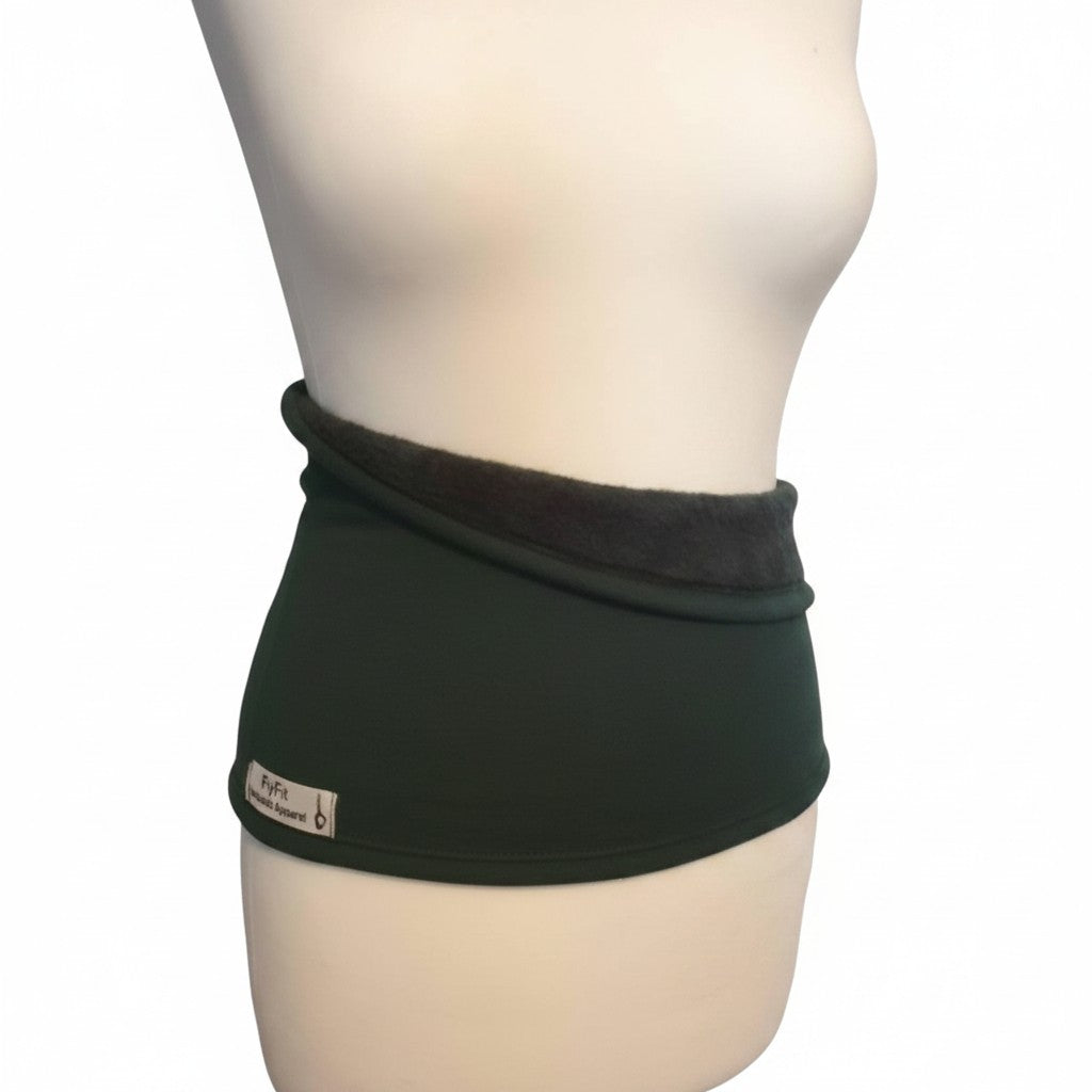Fly and Fit Alpine Fleece Core Warmer in bottle green, a thermal haramaki for aerialists and winter training.