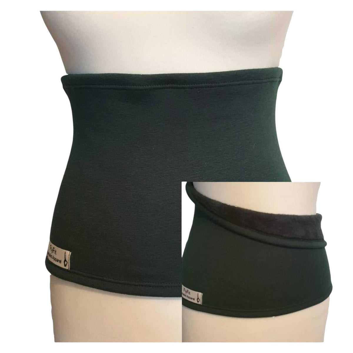 Fly and Fit Alpine Fleece Core Warmer in bottle green, a thermal haramaki for aerialists with a plush interior.