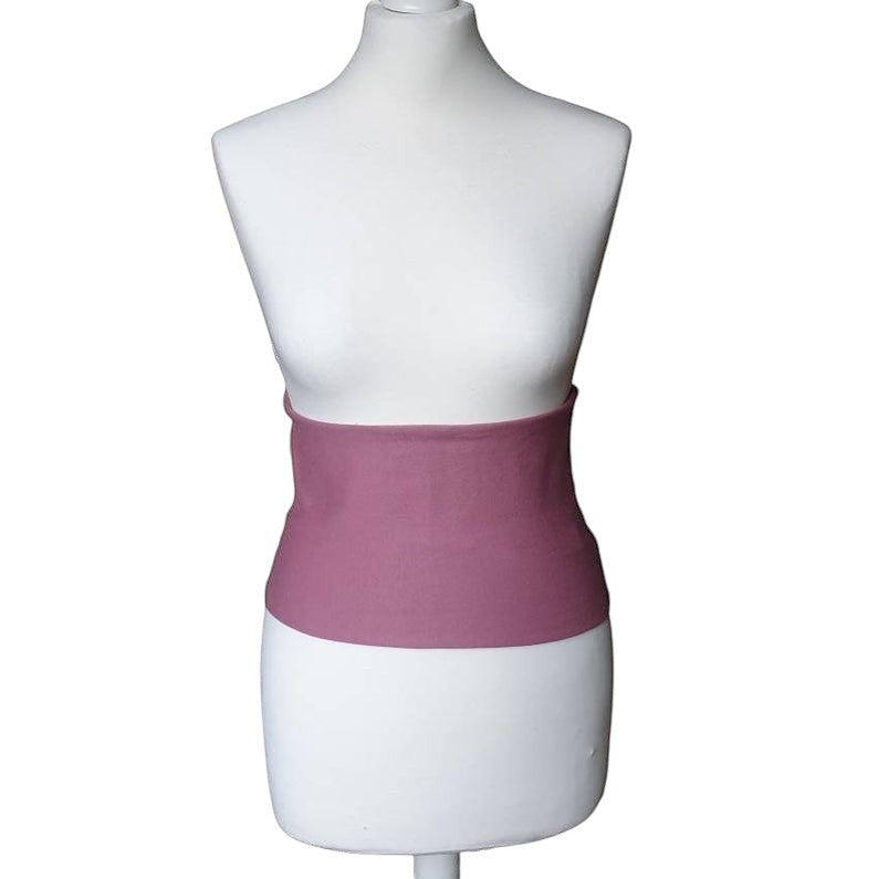 Fly and Fit mauve pink single layer cotton sweat haramaki wrap for core warmth and recovery