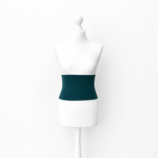 Fly and Fit bespoke double-layered dark green cotton sweat haramaki core warmer on a white mannequin