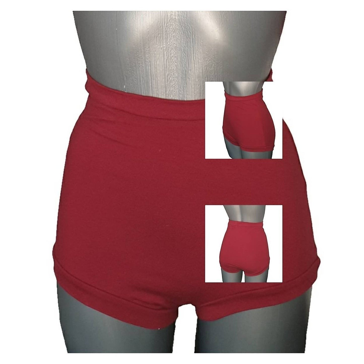 Fly and Fit high-waist red cotton movement shorts with a vintage studio brief cut for aerial and yoga training.