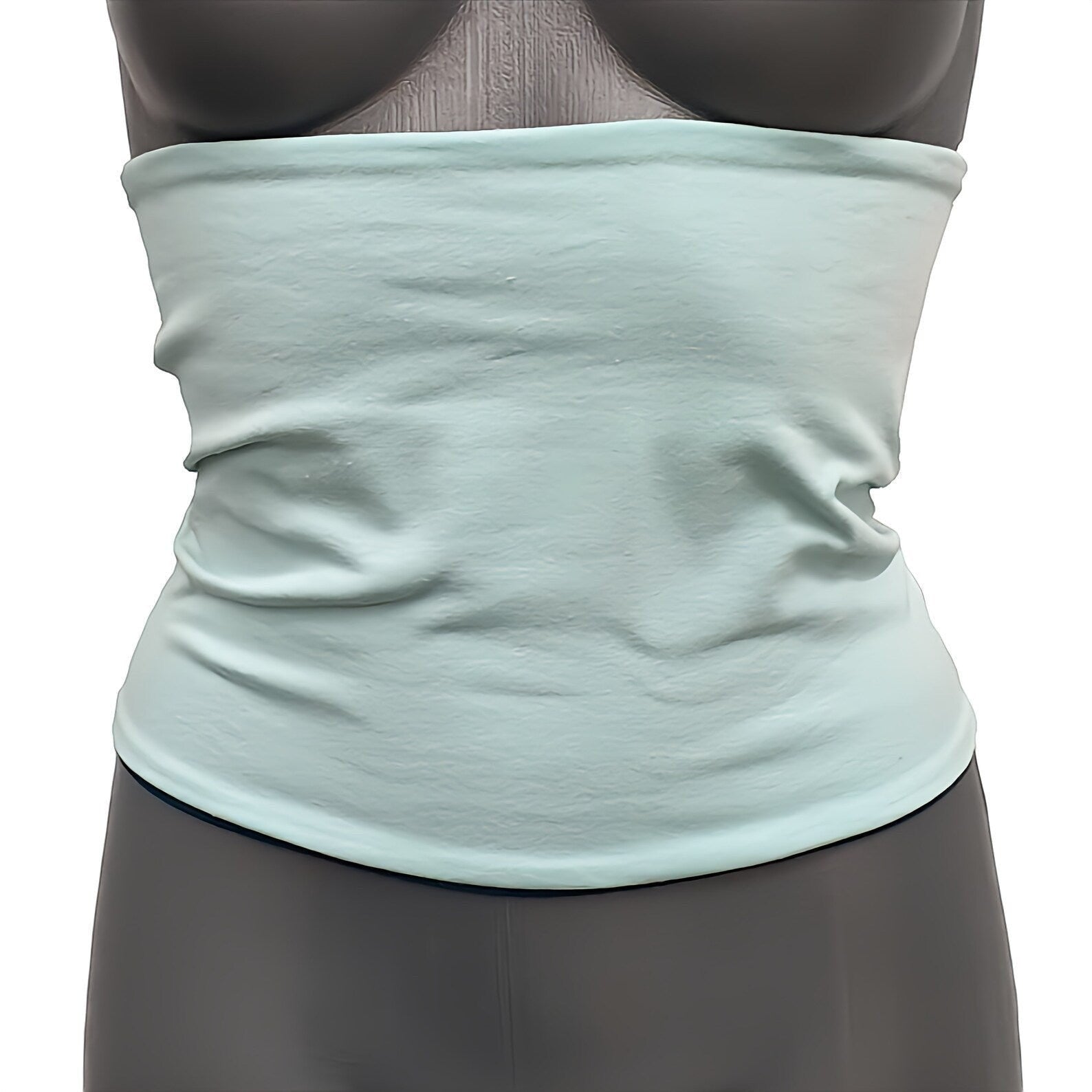 Fly and Fit reversible mint and deep petrol blue cotton jersey haramaki core warmer worn on a mannequin torso