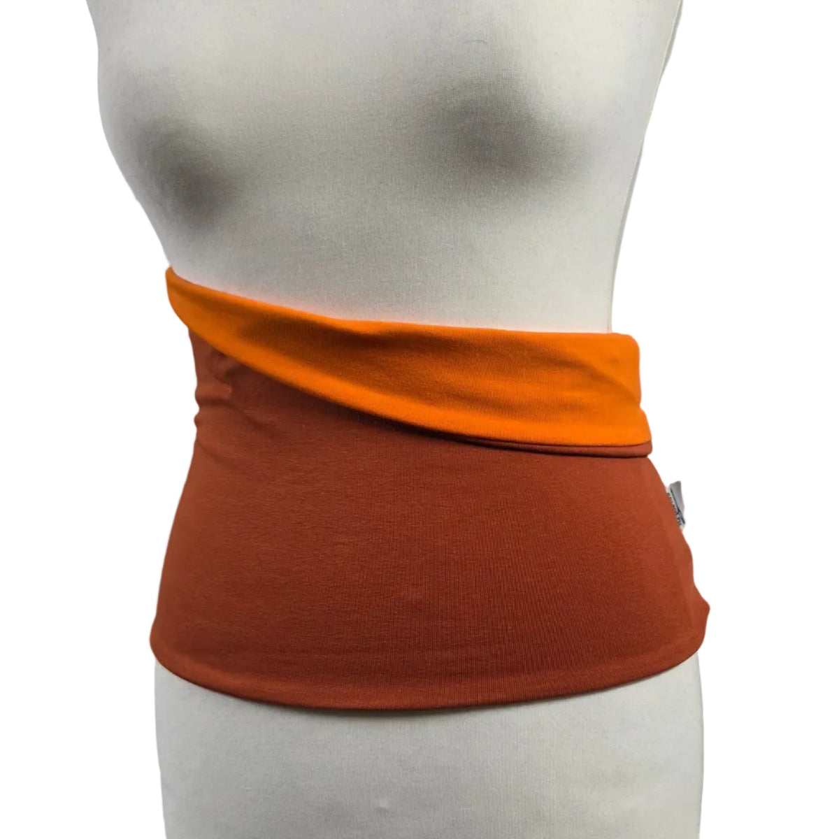 Fly and Fit reversible cotton jersey haramaki core warmer in bright orange and muted rust for aerial training